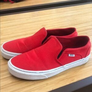Vans Red and White Classic Slip-On Sneakers